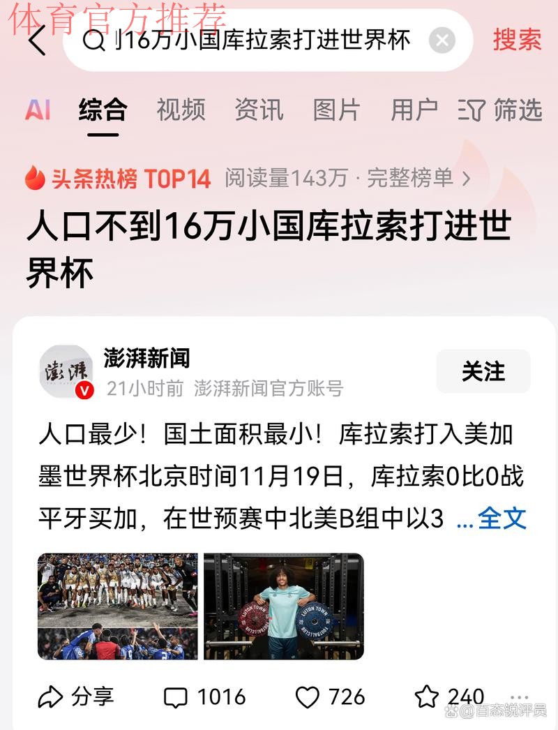 人口不到16万的库拉索首进世界杯！